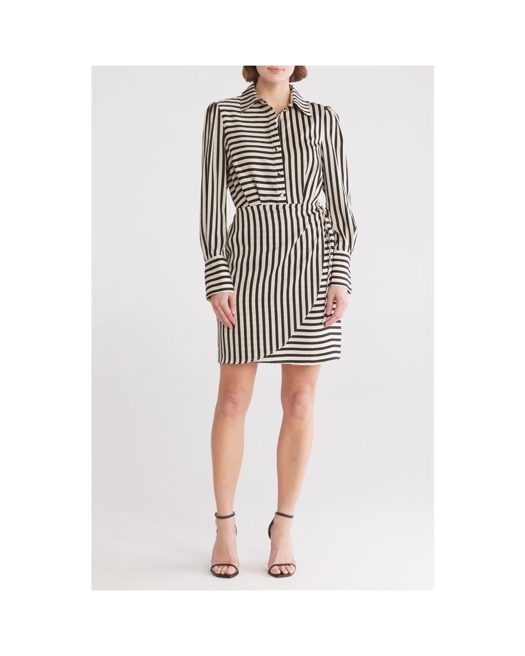Sam Edelman Cabana Stripe Long Sleeve Shirt Dress in Black | Lyst