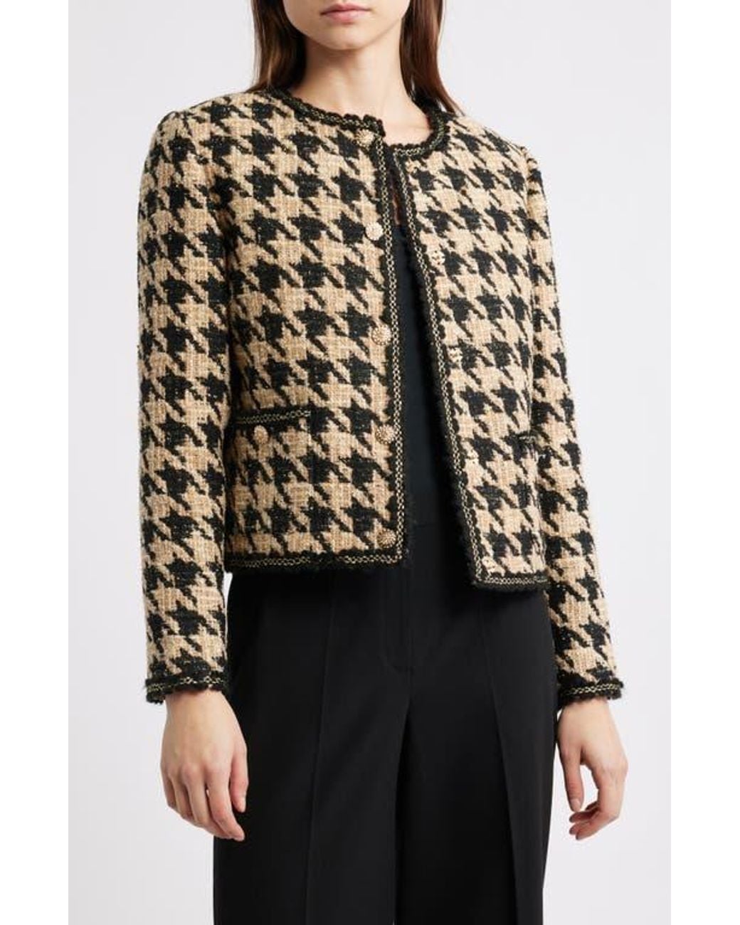 Tahari Black The Juno Metallic Houndstooth Jacket