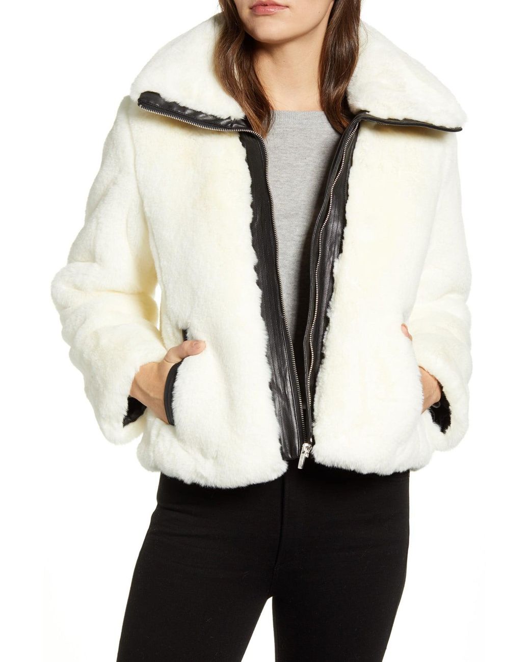 cole haan faux fur cropped jacket