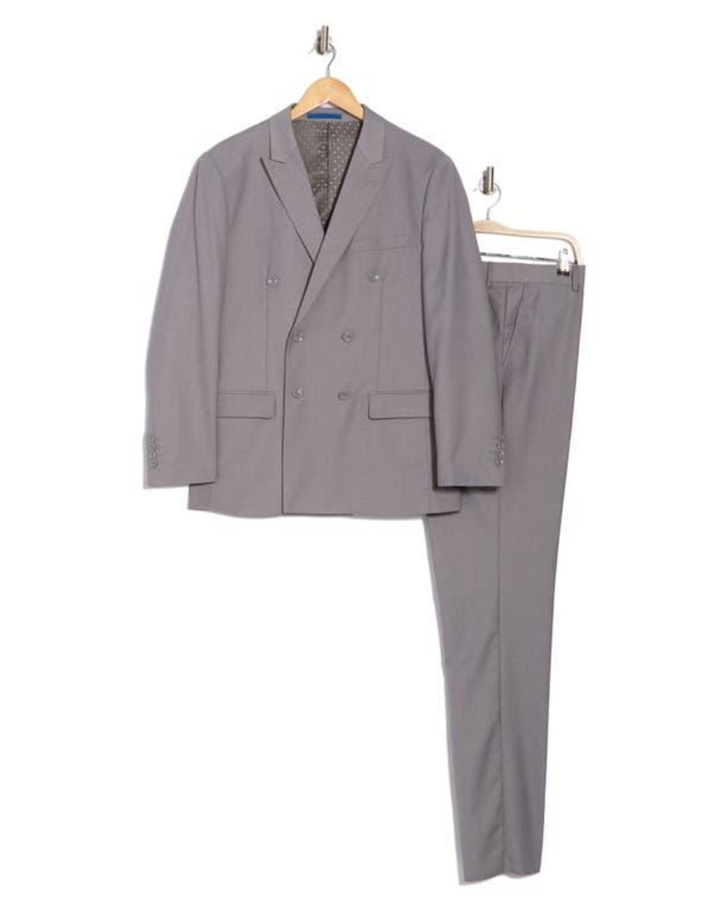Gino Vitale Gray Slim Fit Solid Double Breasted Suit for men
