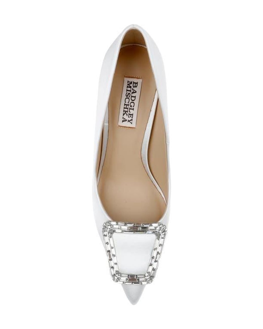 Badgley Mischka White Jeweled Pointed Toe Satin Pumps