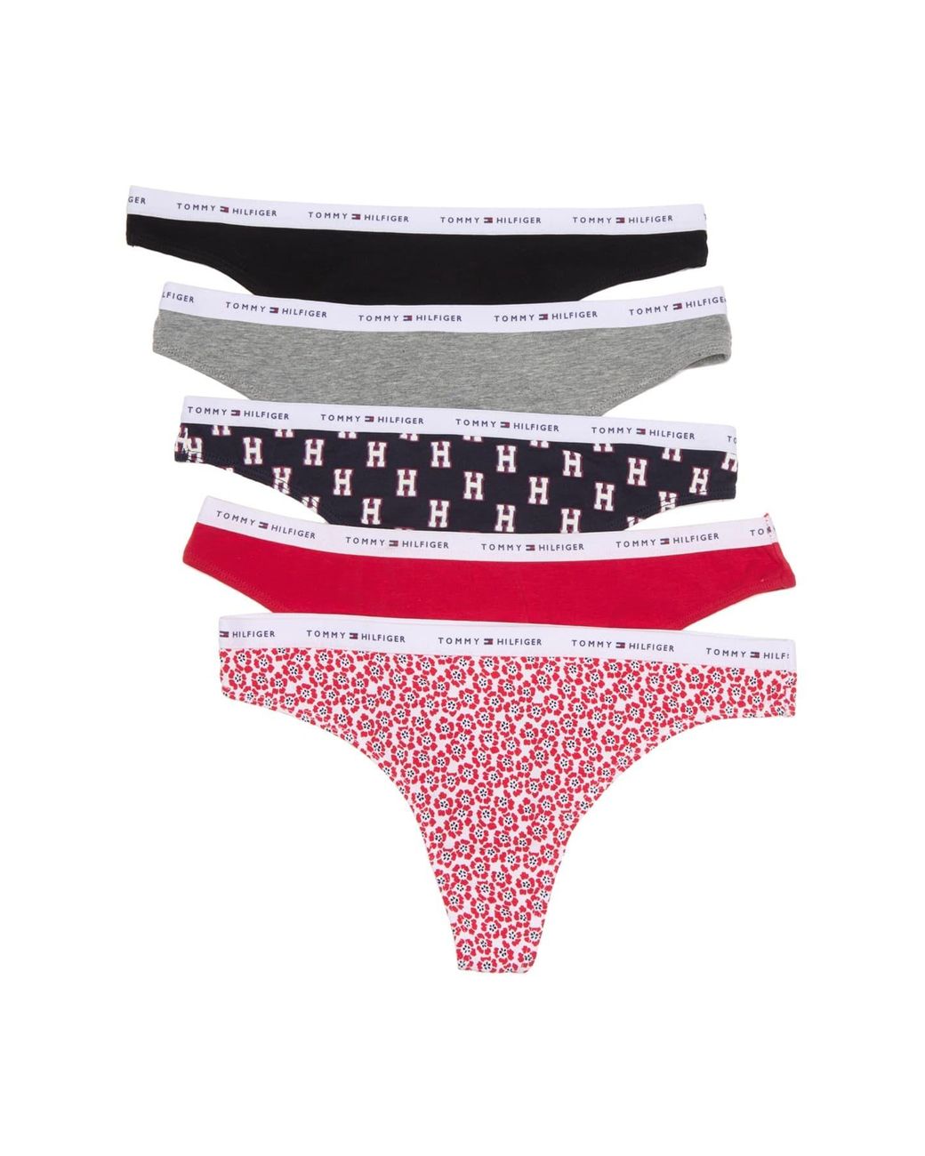 Tommy Hilfiger Classic Cotton Logo Waistband Thong in Red - Lyst