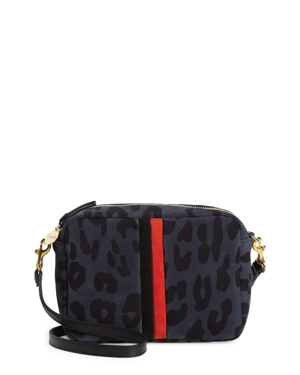 Clare V. Midi Sac Leopard Print Leather Crossbody Bag in Black