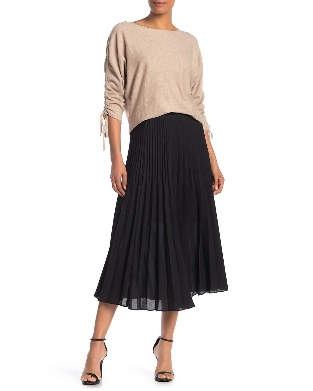 Max Studio Pleated Midi Skirt in Black - Lyst