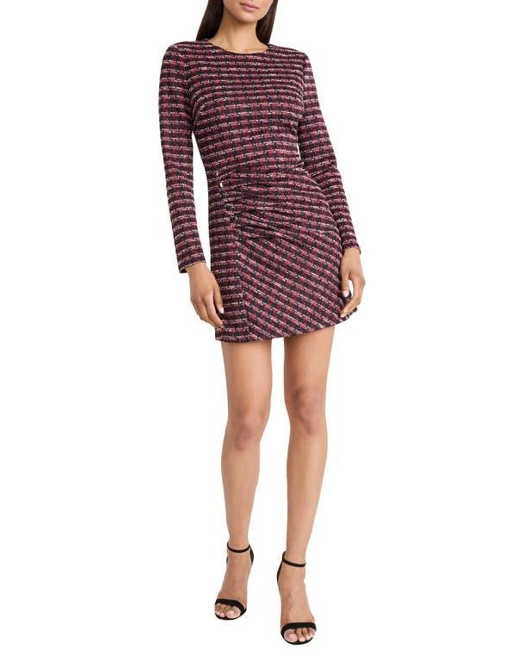 DONNA MORGAN FOR MAGGY Tweed Jacquard Long Sleeve Mini Dress in Red | Lyst