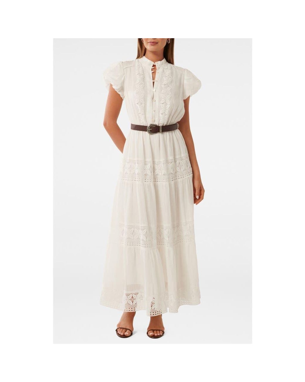 Ever New Robe EVER NEW Amy Floral Lace Inset Belted Maxi Dress in Natural | Lyst