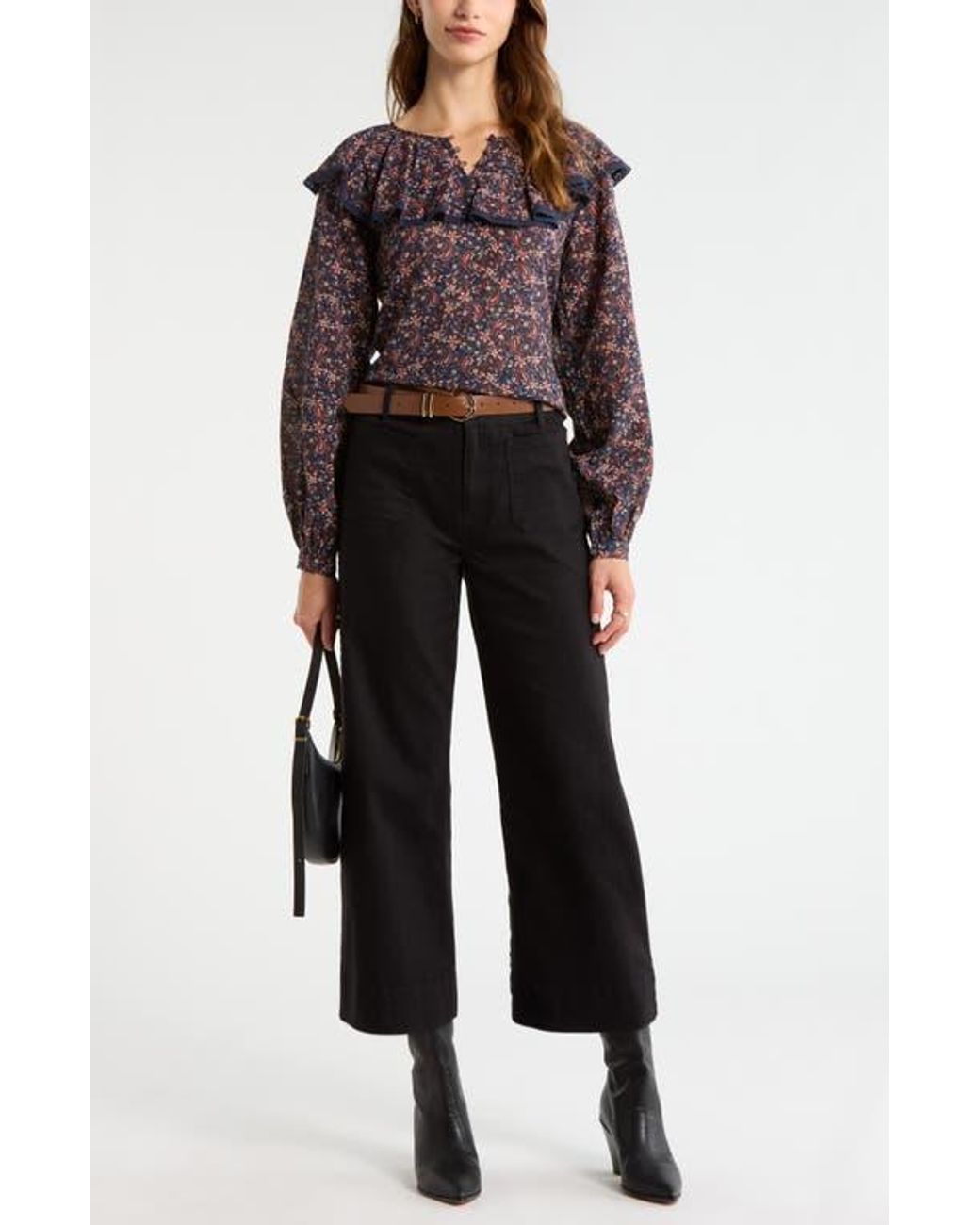 Treasure & Bond Black Ruffle Collar Top