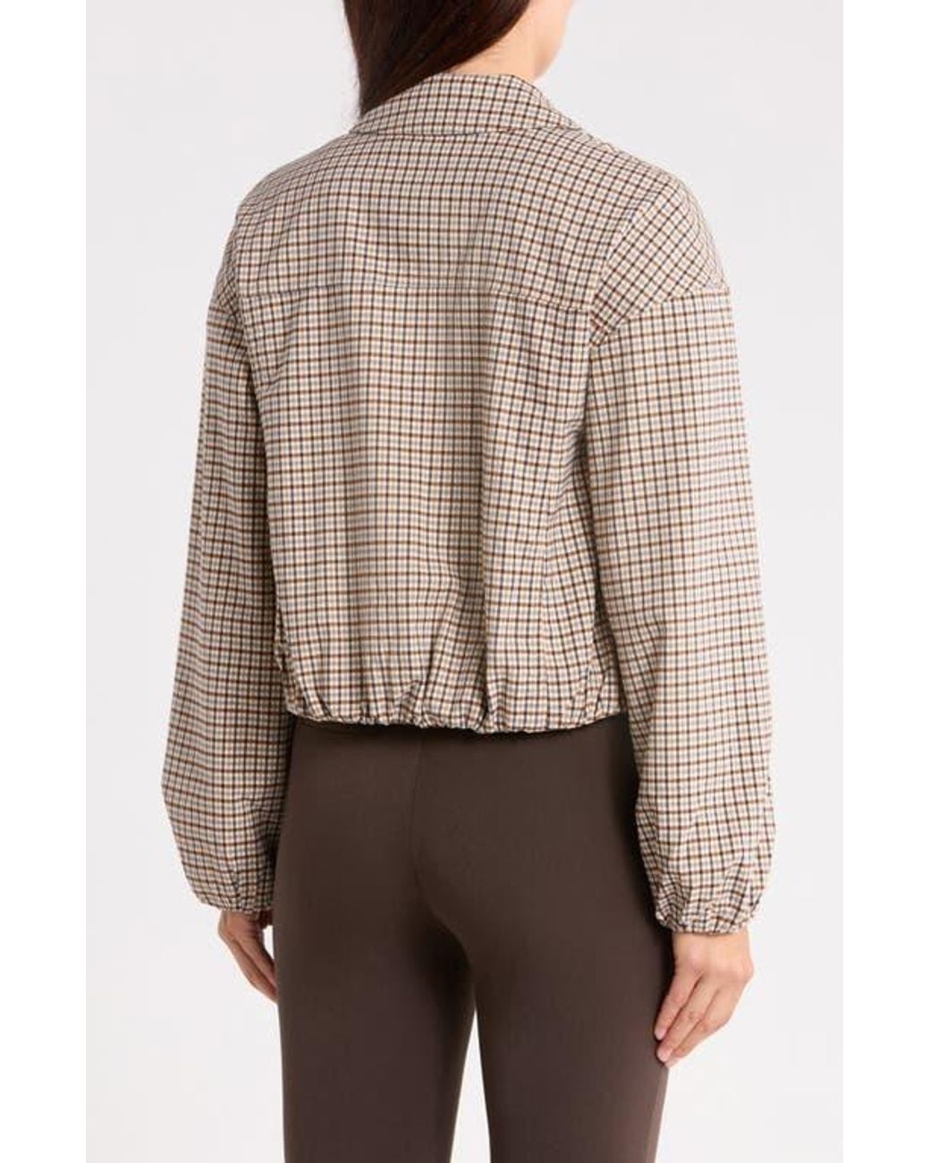 Bagatelle Natural Bubble Hem Plaid Trucker Jacket