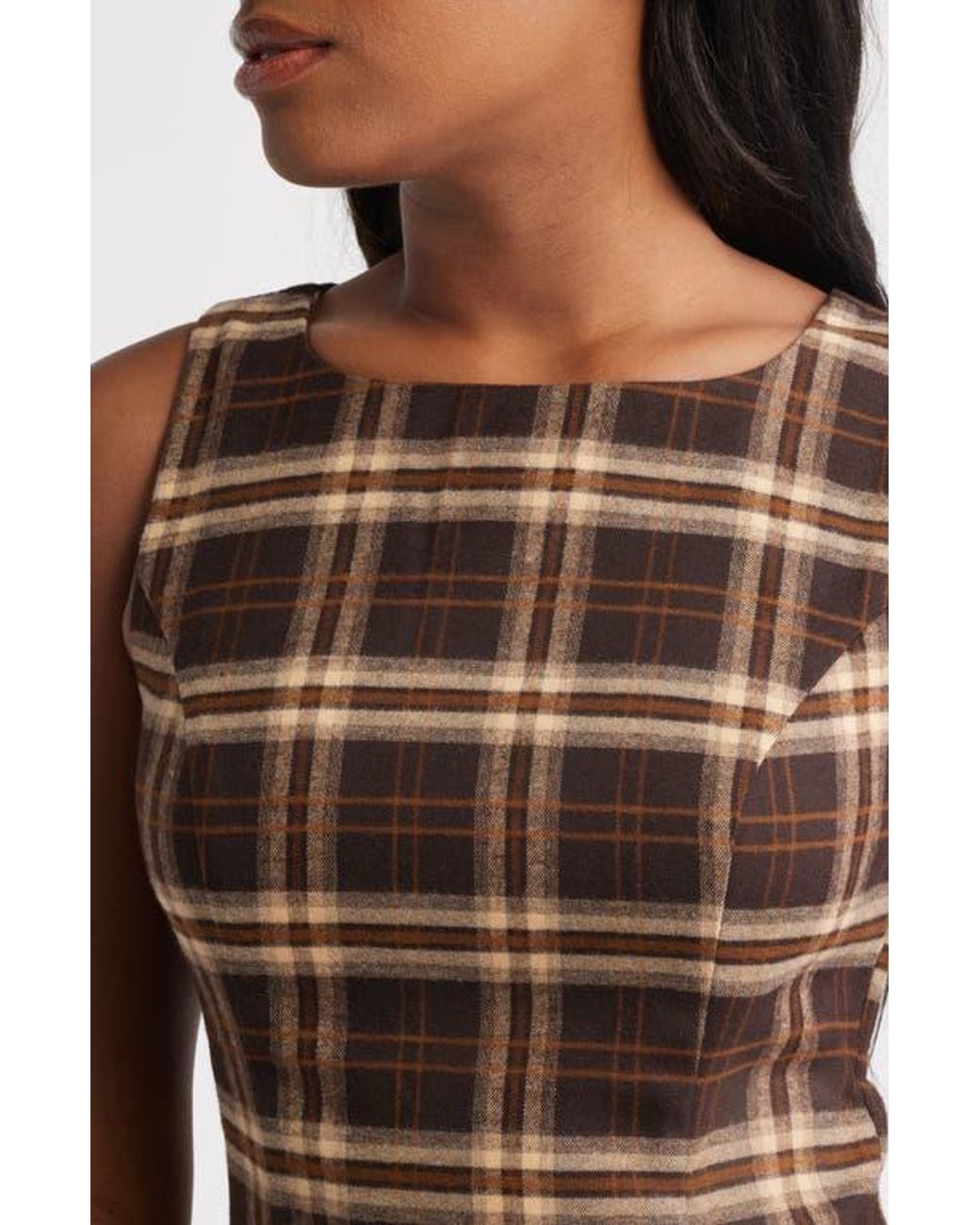 Moon River Plaid Sleeveless Minidress in Brown | Lyst Moon River Plaid Sleeveless Minidress in Brown | Lyst