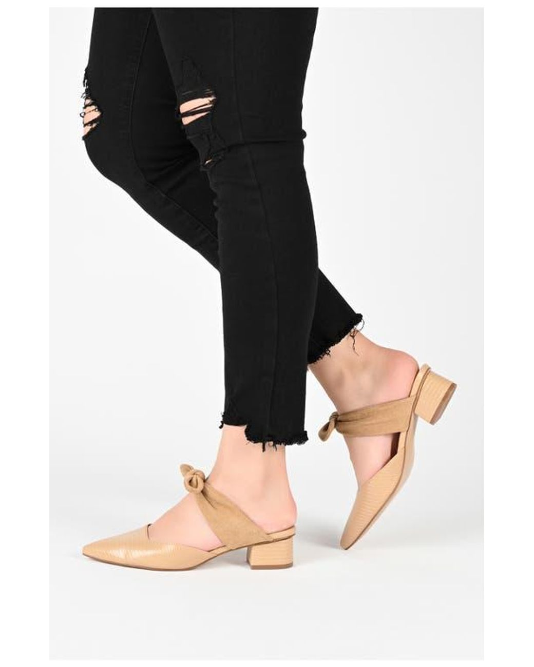 Journee Collection Blue Lizard-Embossed Vegan Leather Block Heel Mules