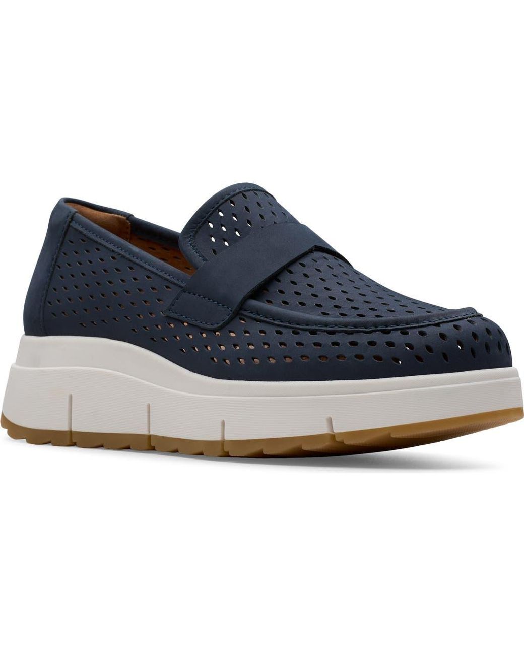 Clarks Blue Loriini Edge Platform Wedge Loafer