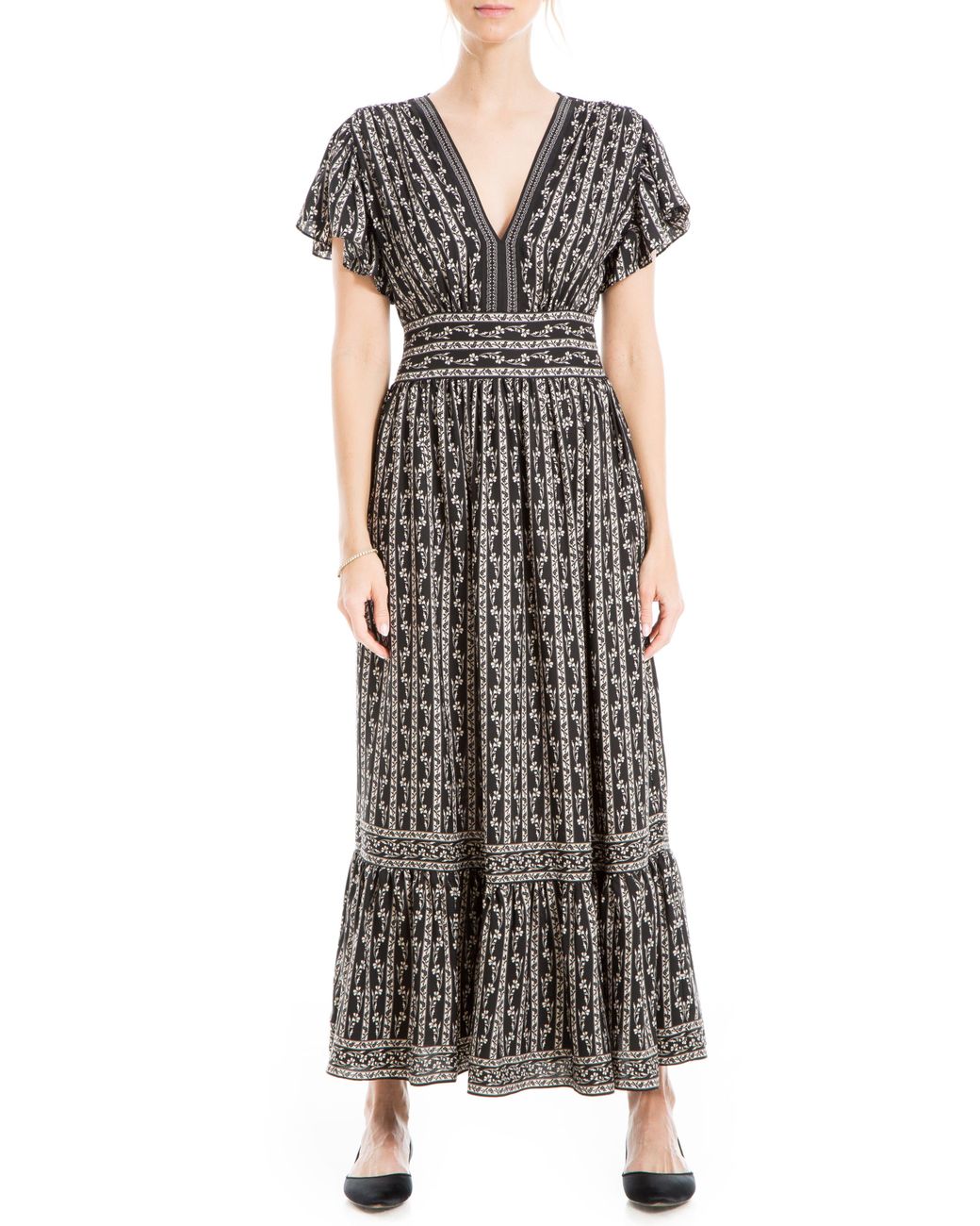 max studio v neck waist tie dress