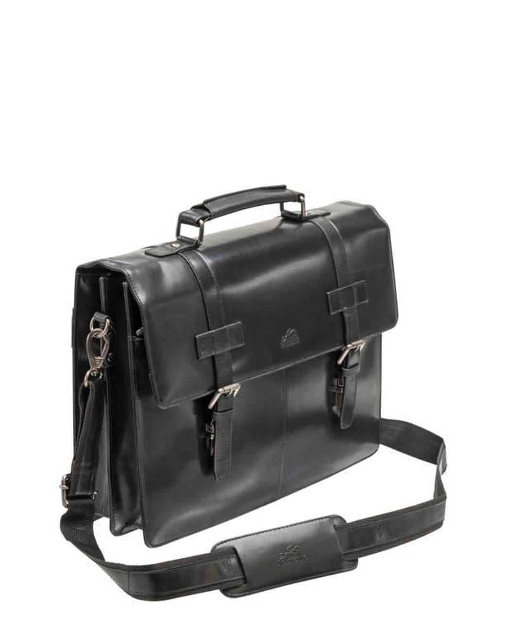 Mancini Black Double Compartment Flap Leather Briefcase for men