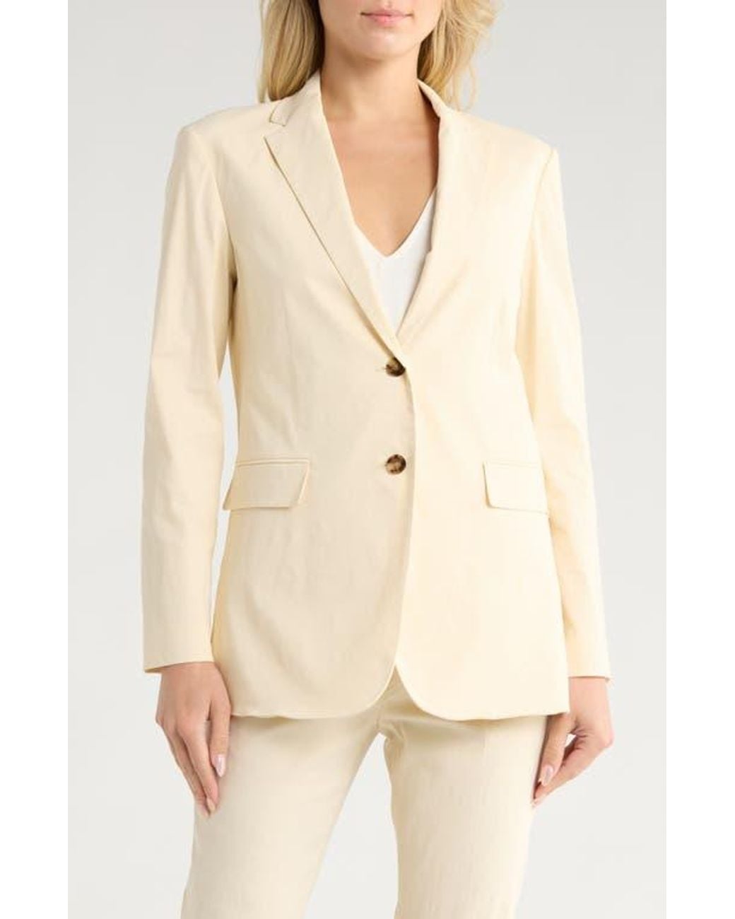 Theory Natural Two Button Linen Blend Blazer