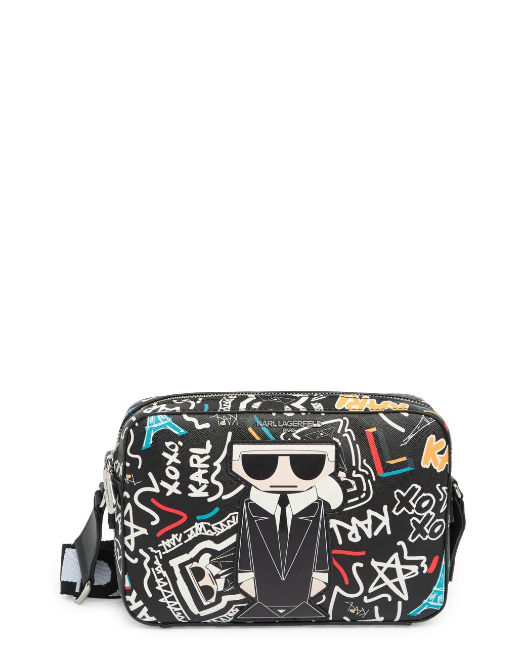 Karl Lagerfeld Maybelle Saffiano Crossbody Bag In Black orange At