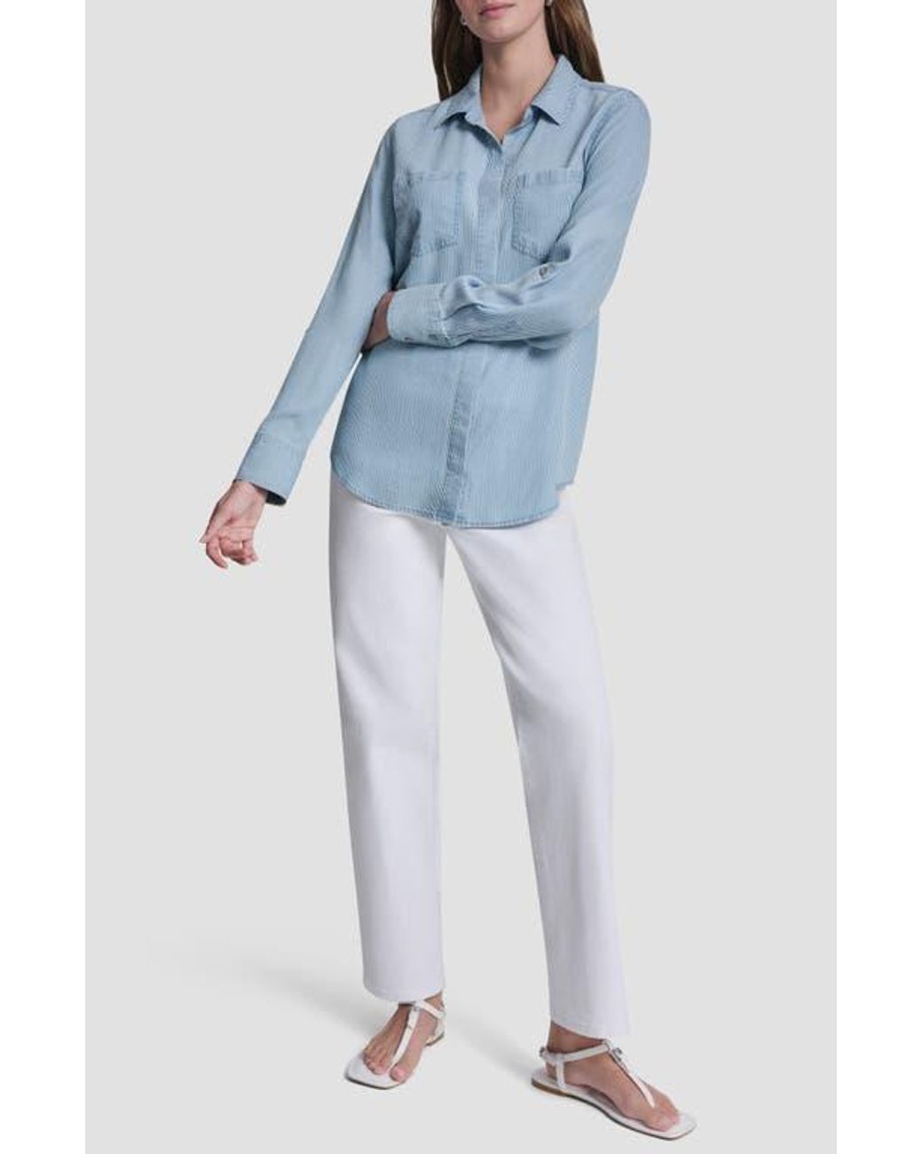 DKNY Blue Chambray Button Front Top