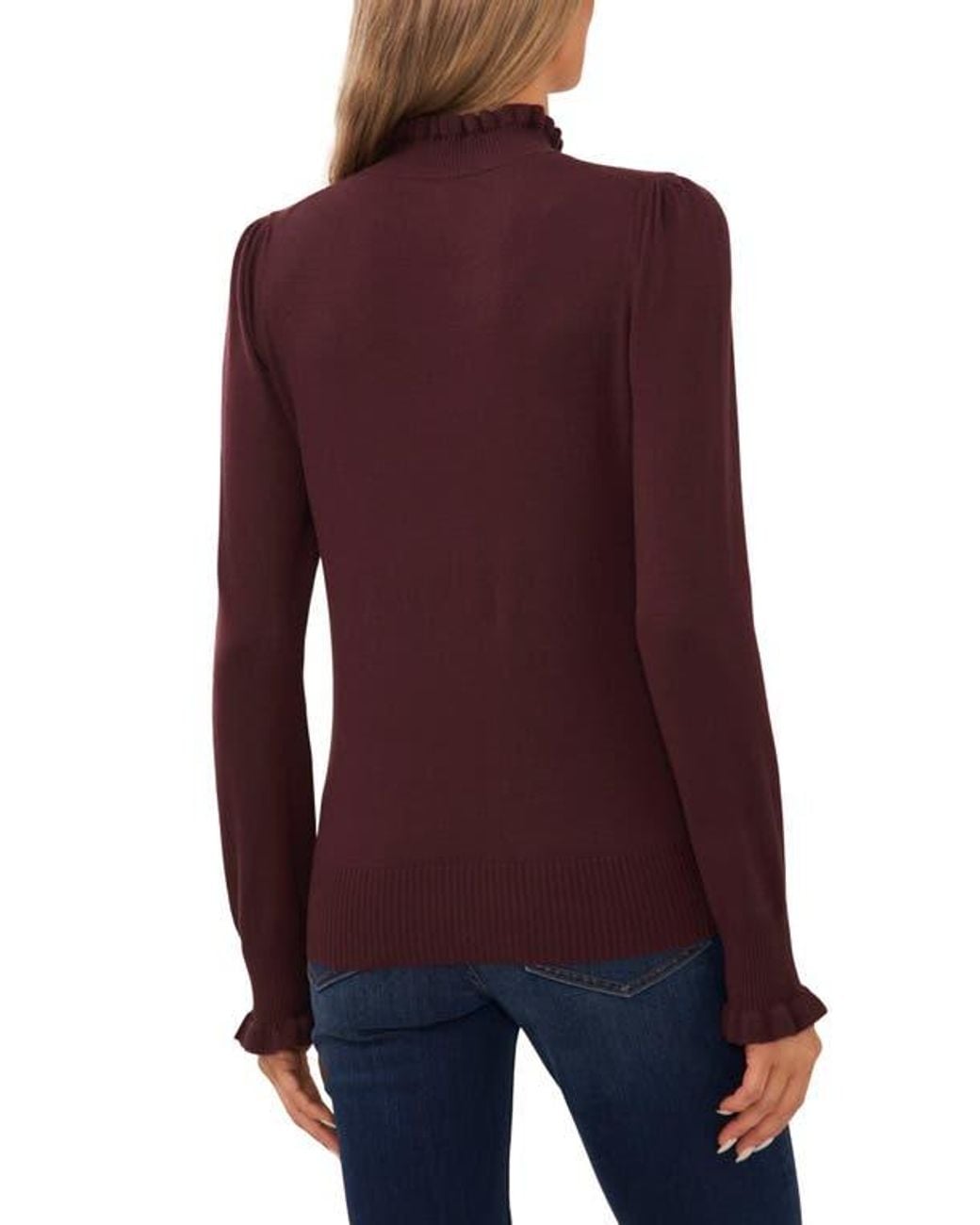 Cece Purple Ruffle Mock Neck Sweater
