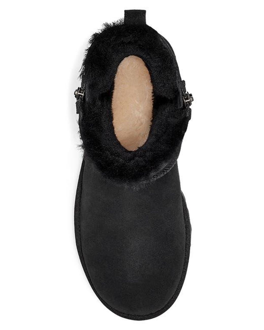 Ugg Black Classic Suede Mini Double Zip Genuine Shearling Boot