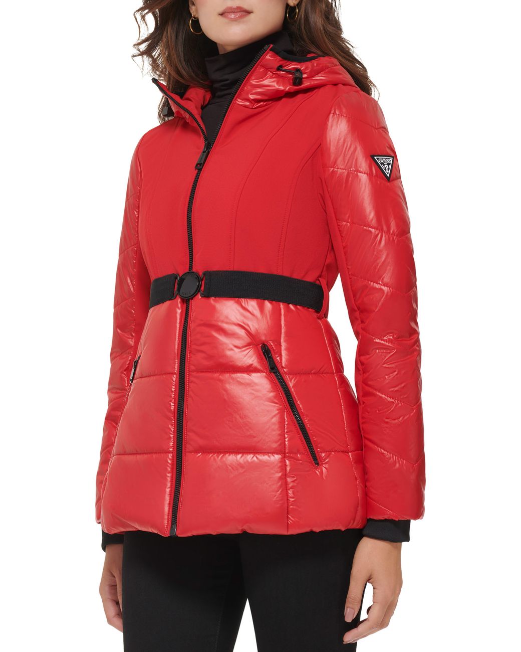 Guess Mixed Media Softshell Jacket in Red | Lyst