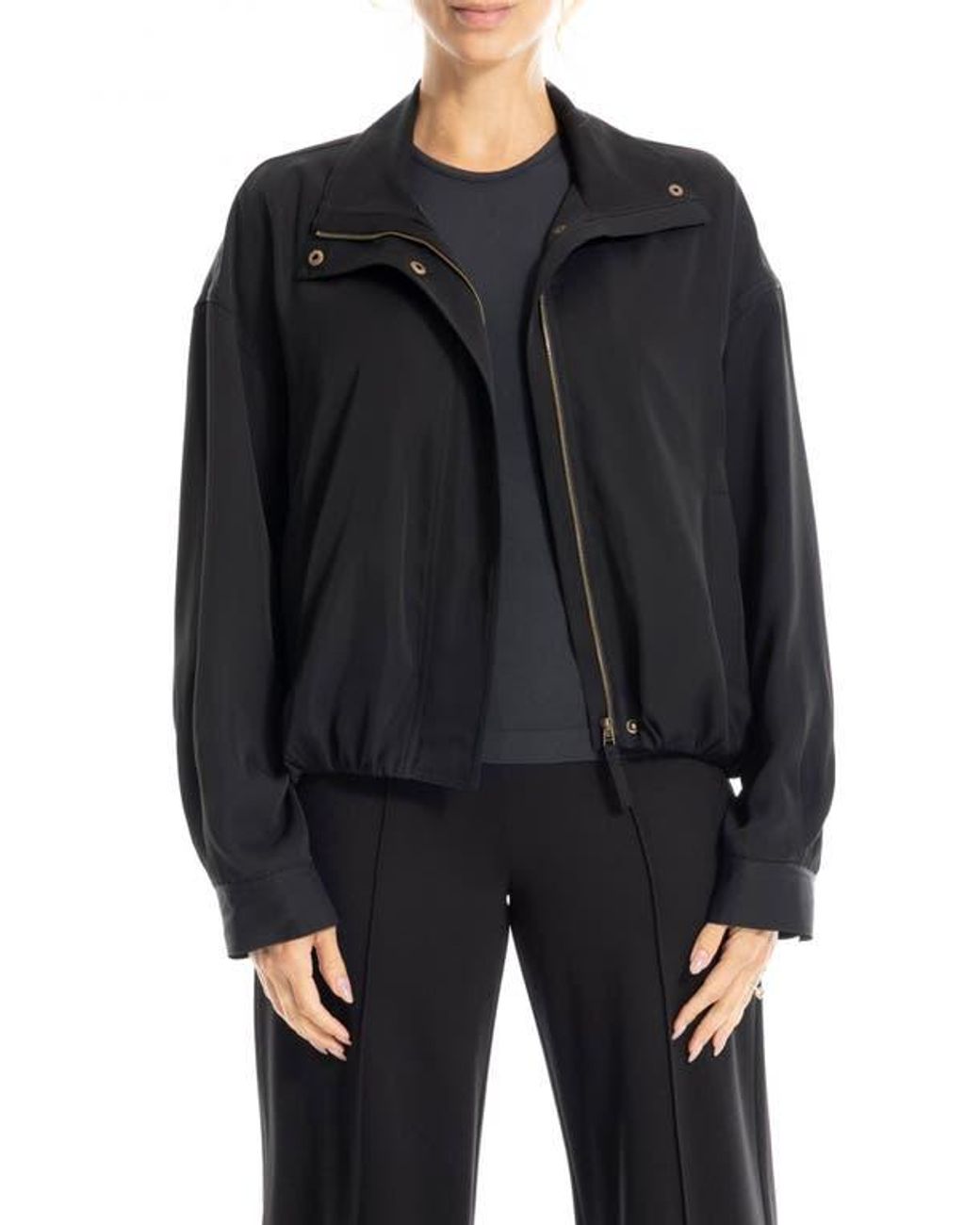 Max Studio Black Bubble Hem Bomber Jacket