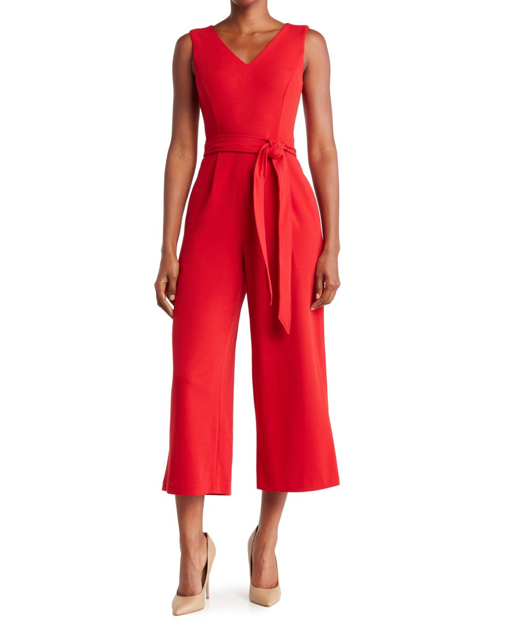 Calvin Klein Vneck Jumpsuit In Red At Nordstrom Rack Lyst