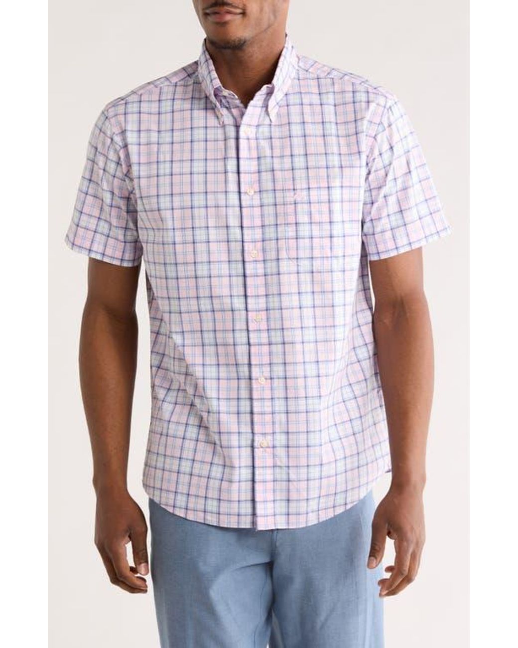 Brooks Brothers Purple Sport Fit Plaid Short Sleeve Button-Down Shirt for men