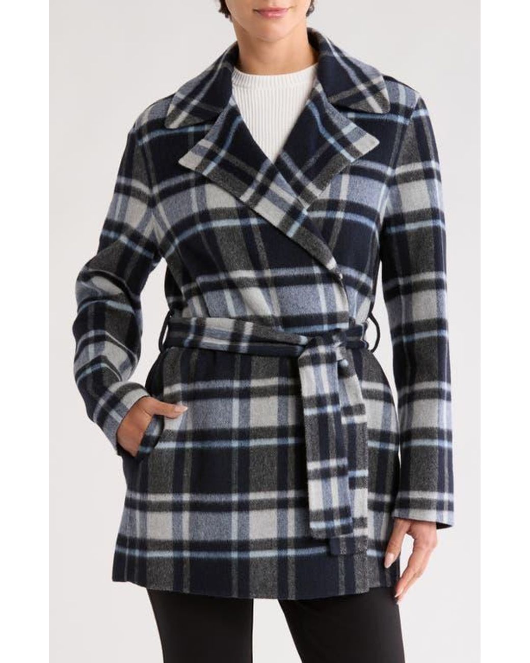 Theory Plaid Belted Long Coat Lyst
