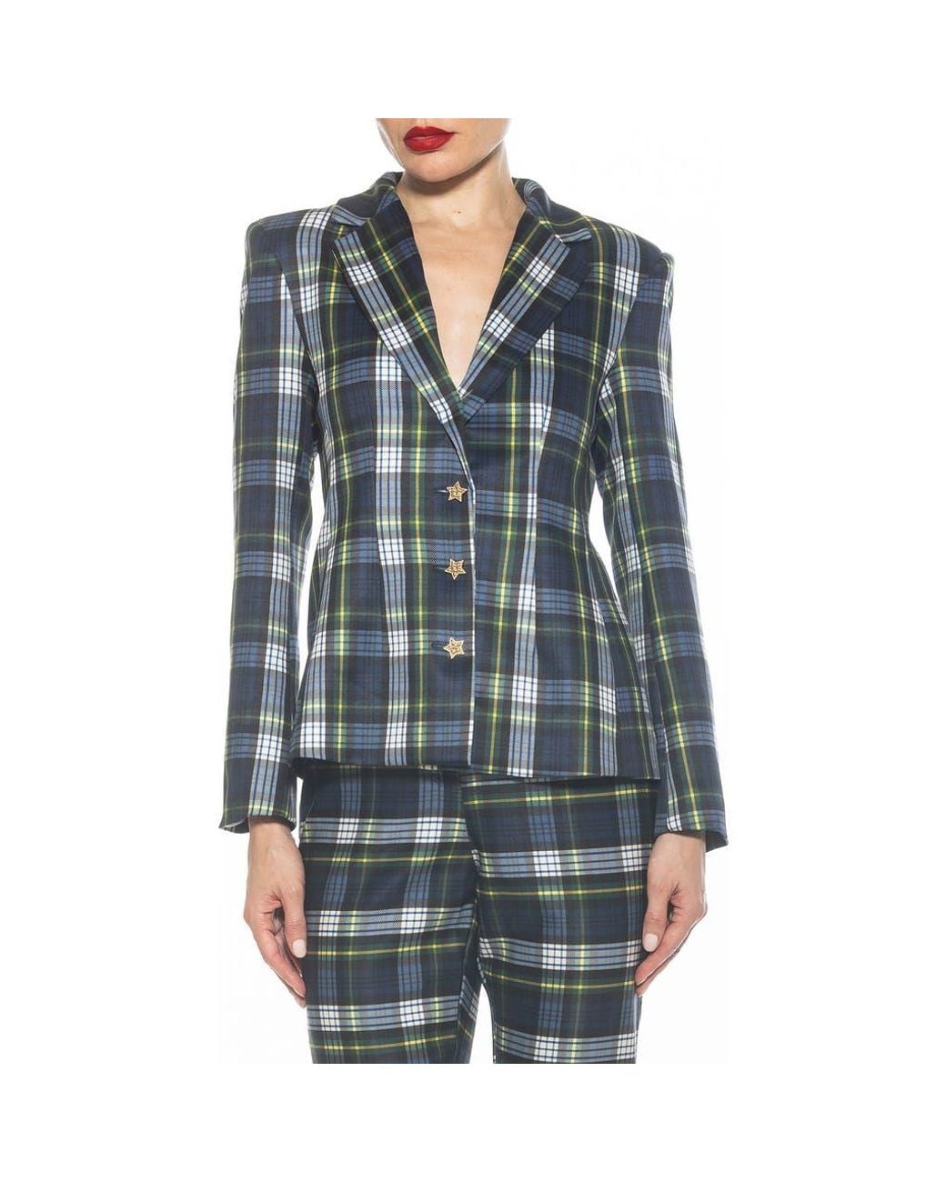 Alexia Admor Blue Star Button Plaid Blazer