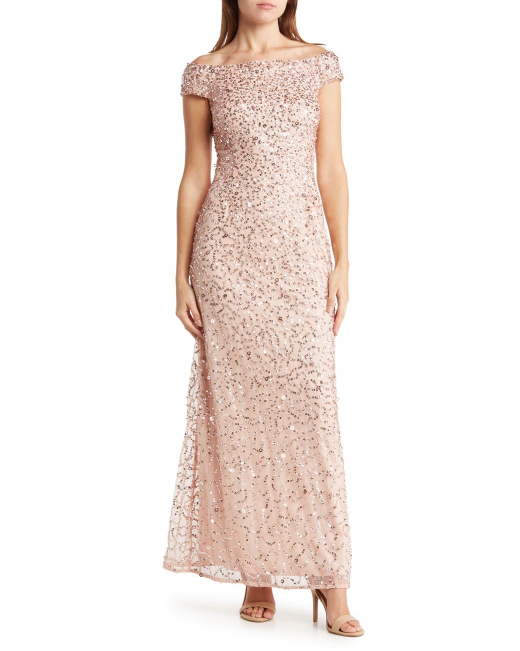Marina Offtheshoulder Sequin Gown In Blush At Nordstrom Rack in