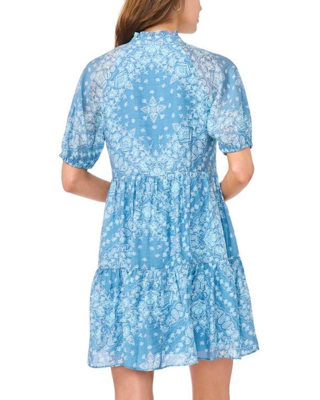 Halogen® Blue Tiered Split Neck Dress