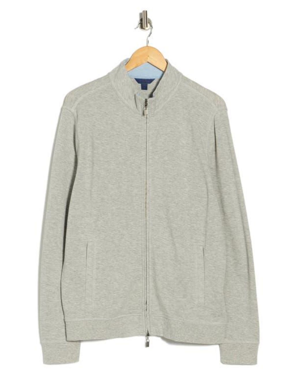 David Donahue Gray Full Zip Knit Jacket for men