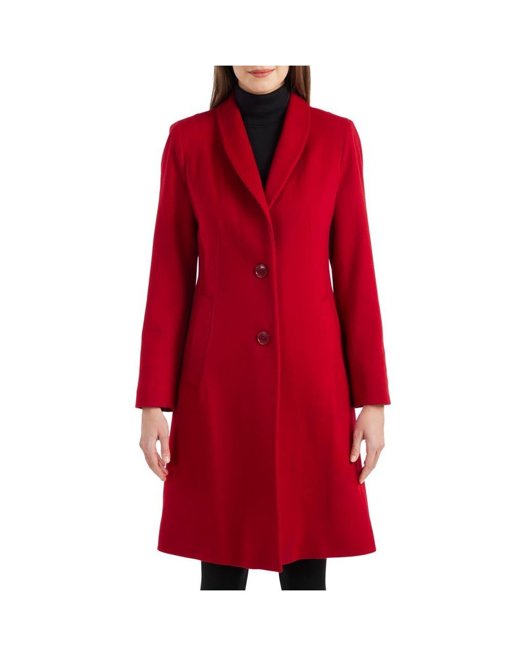 Sofiacashmere Red Wool-Cashmere Shawl Collar Coat