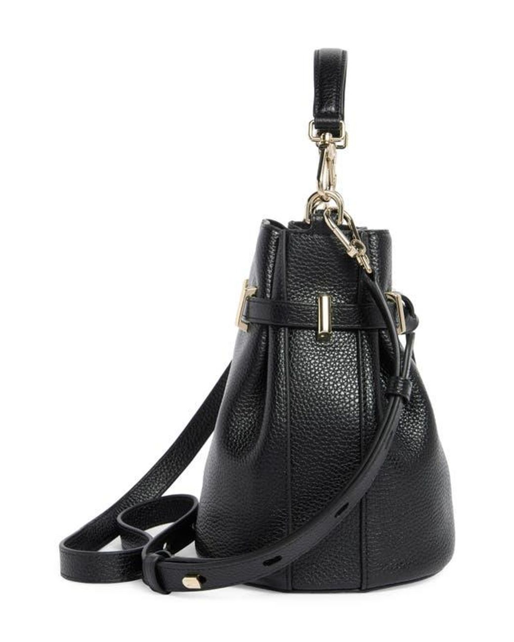 ◆超美品◆FURLA Aura mini ブラック/黒 Furla Aura Mini Drawstring Leather Bucket Bag in Black | Lyst