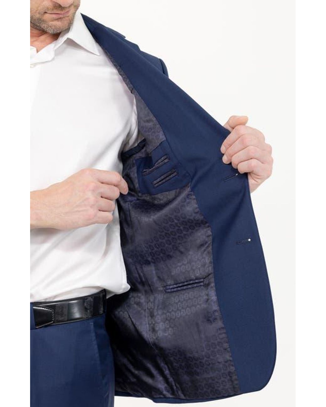 PINOPORTE Blue Solid Stretch Wool Suit for men