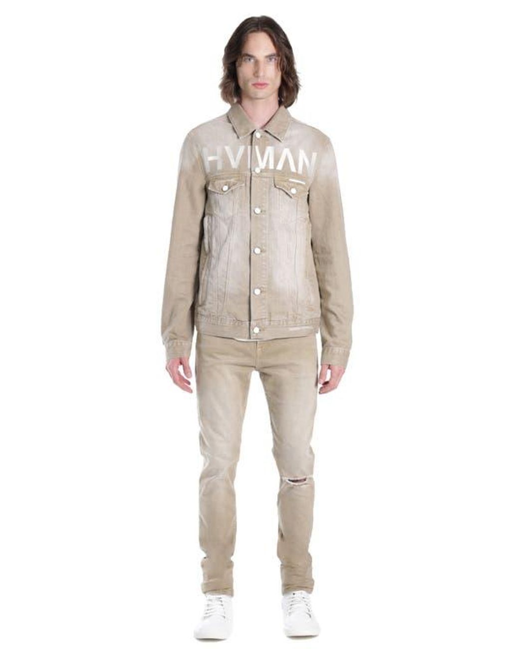 HVMAN Mk2 Embroidered Logo Denim Trucker Jacket in Natural for Men | Lyst