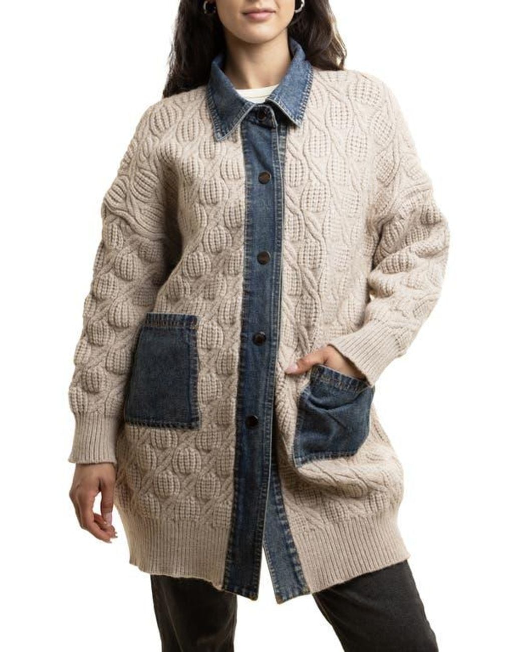 Saachi Gray Mixed Media Longline Jacket