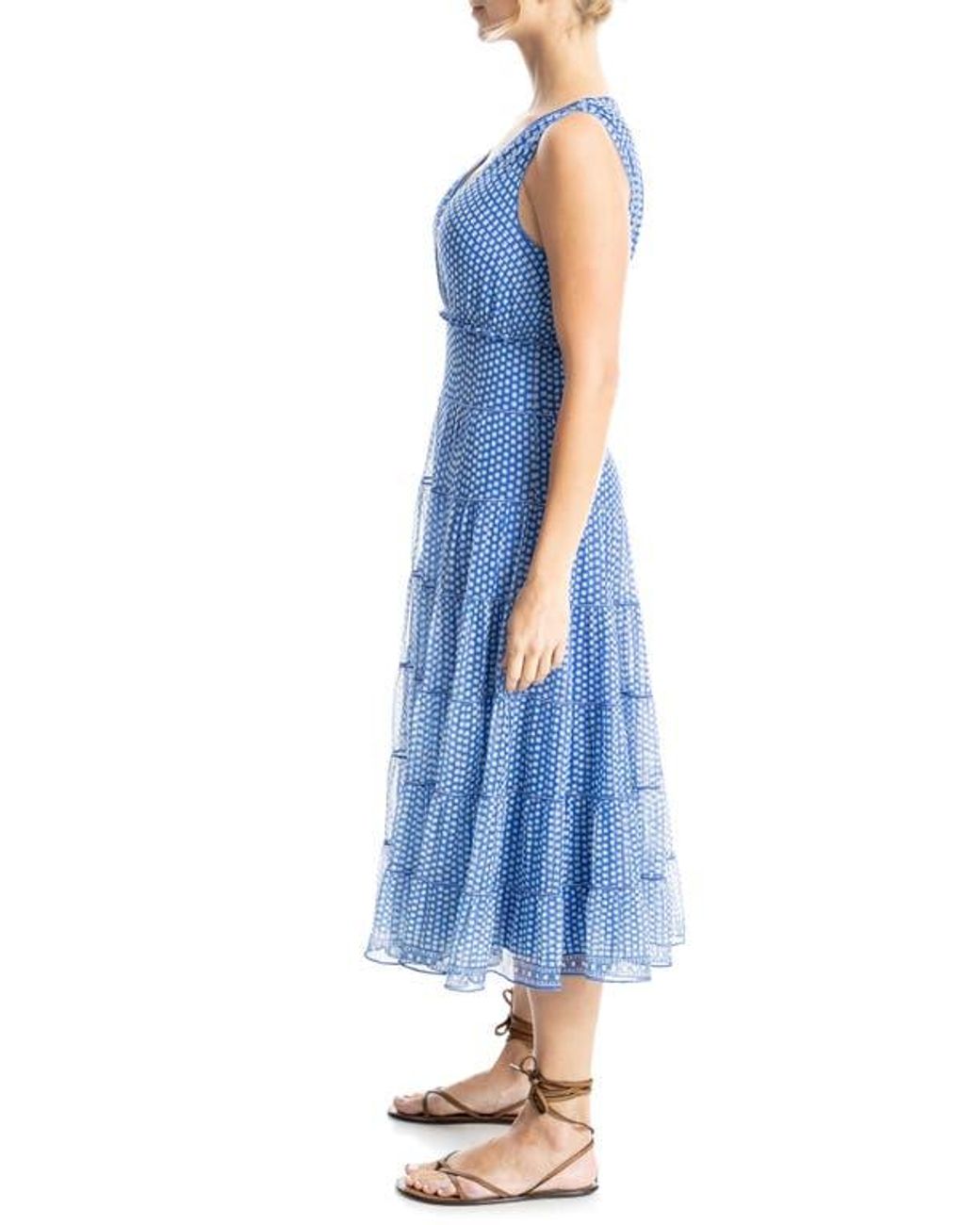 max studio mesh dress Max Studio Women's Mesh S/L Overlaped V Neck Tiered Midi Dress, Navy/Dusty Blue Mod Floral Leaf, Small at Amazon Women's Clothing store