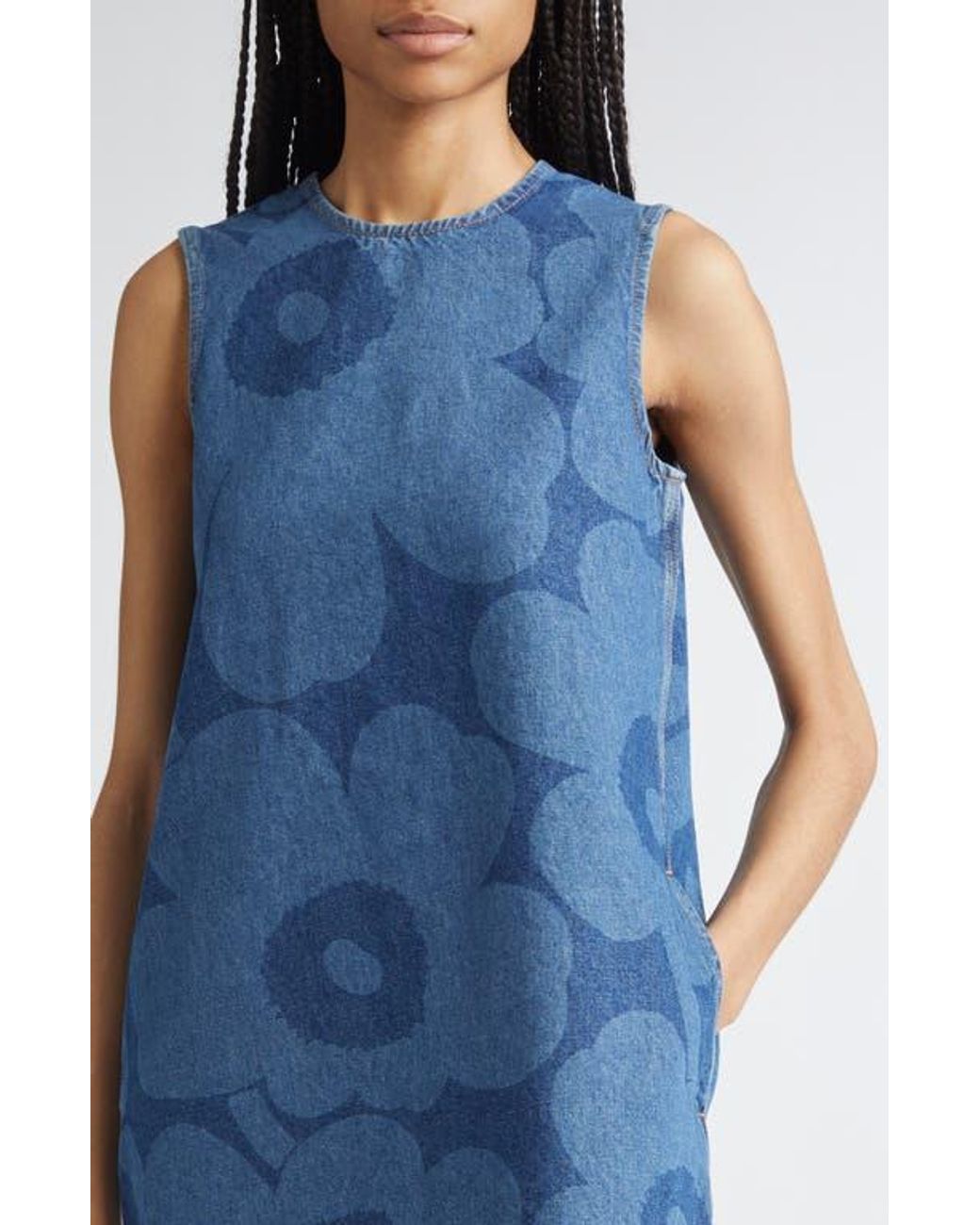 Marimekko Maridenim Somasti Unikko Denim Minidress in Blue | Lyst