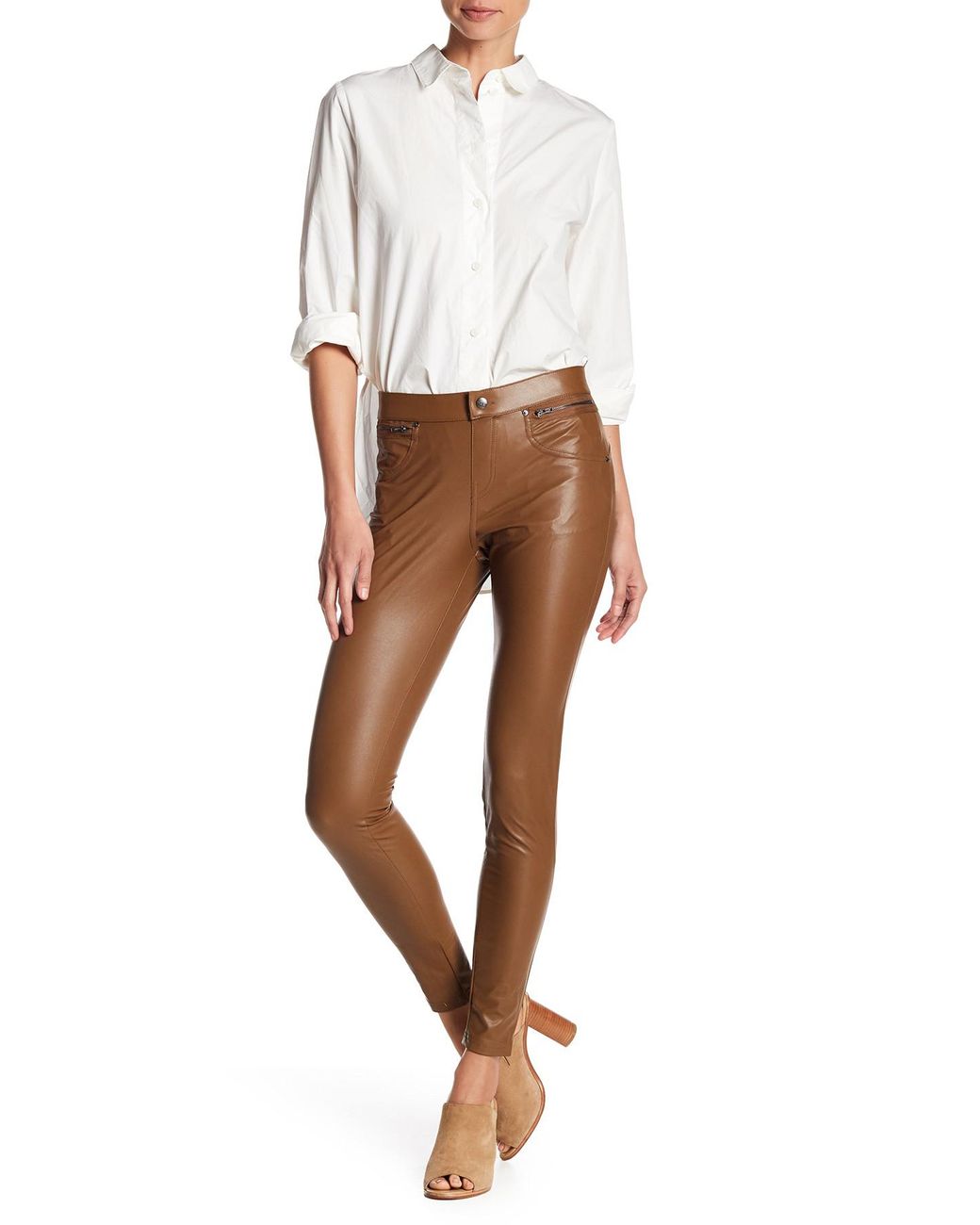 WOMEN FASHION Trousers Leatherette discount 62% Brown S Yuetu Leggings 