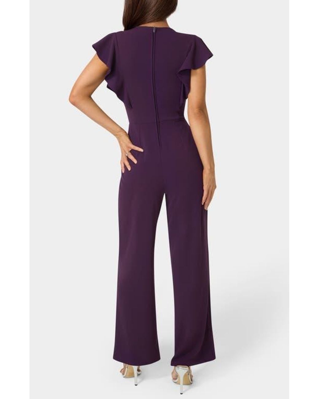 Bebe Purple Ruffle Scuba Jumpsuit