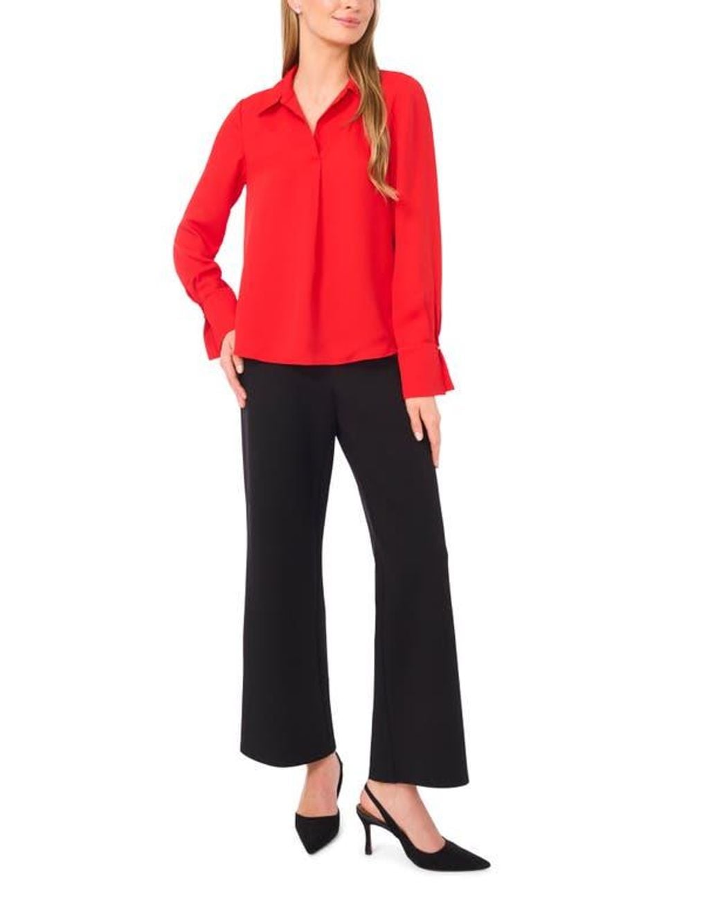 Halogen® Red Split Cuff Button-Up Top