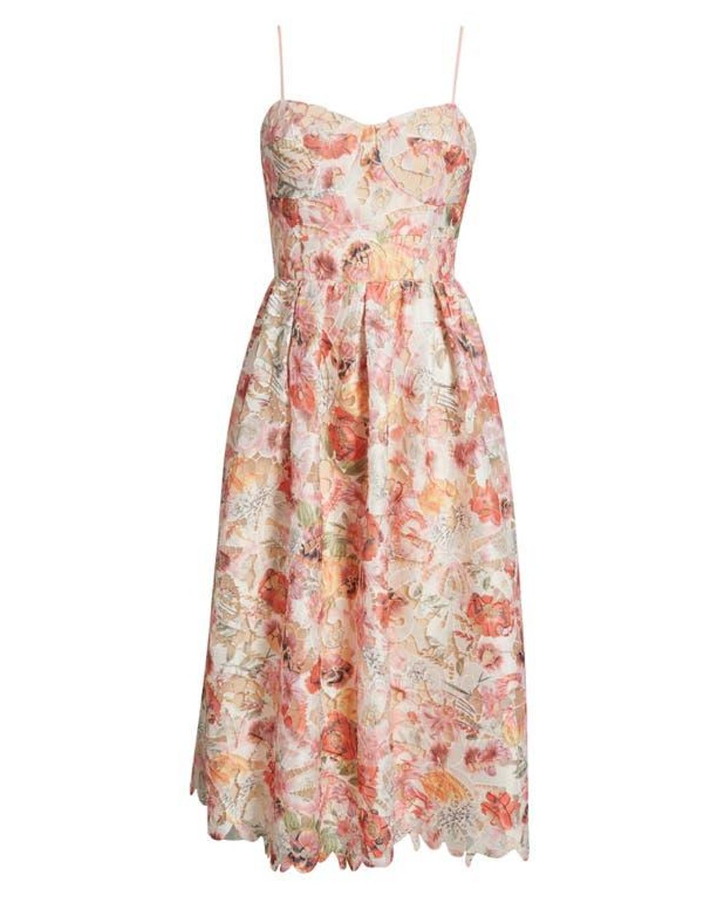 Chelsea28 Print Lace Sleeveless Midi Dress in Red | Lyst