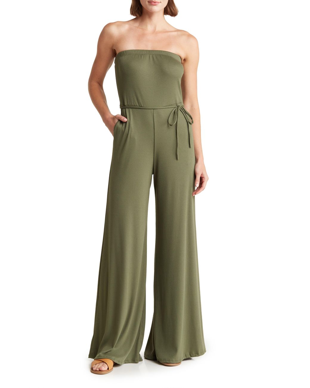Go Couture Ribbed Strapless Tube Jumpsuit in Green | Lyst