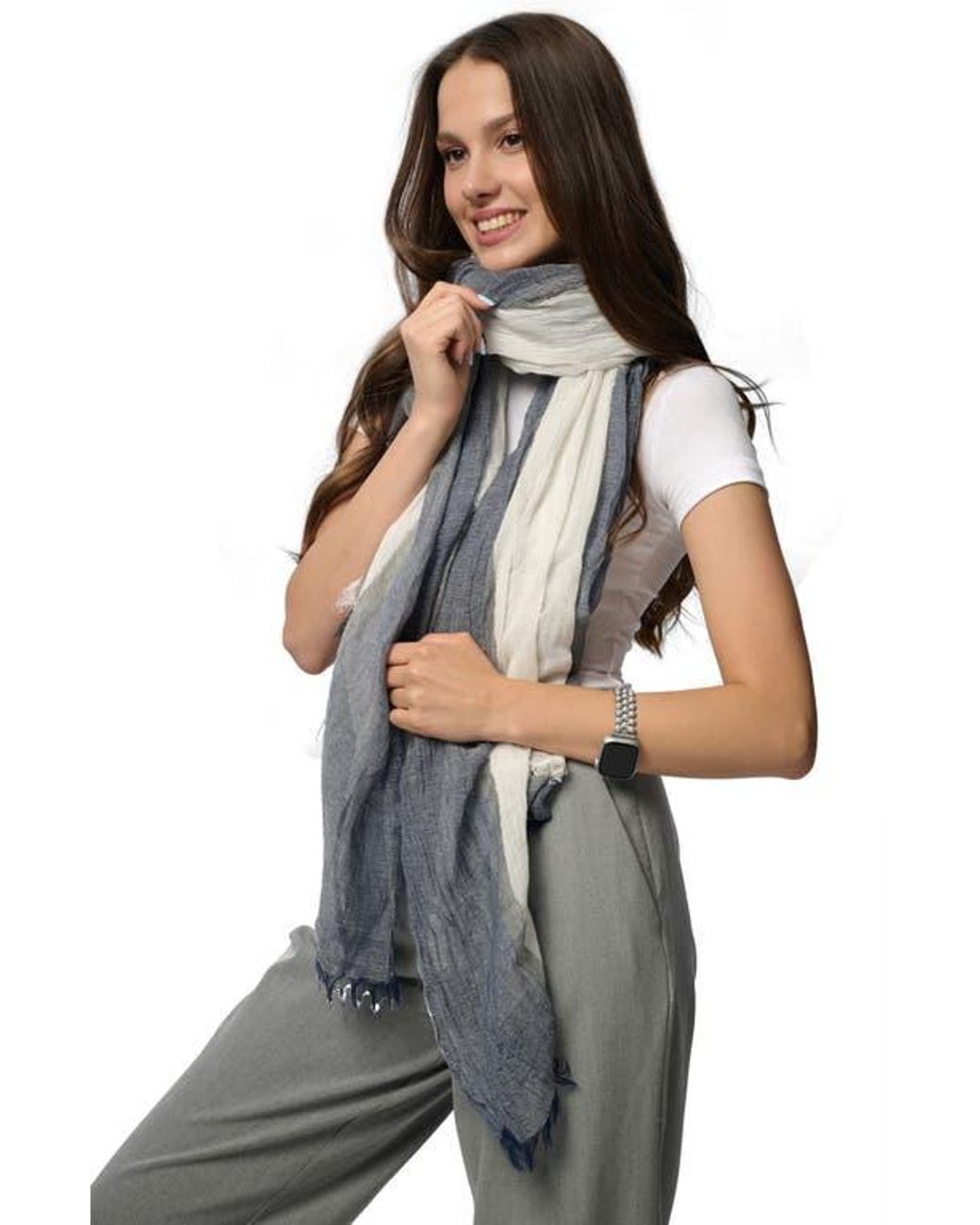Saachi Blue Stripe Print Scarf