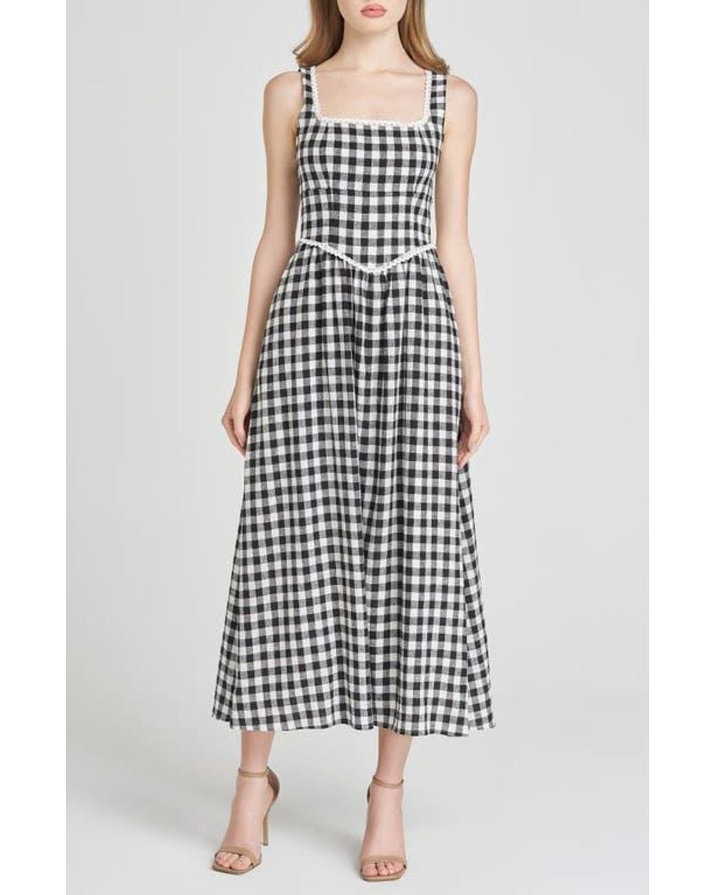 wayf brown gingham dress Lukea Long Sleeve Mini Dress | Brown | Womens main image 1