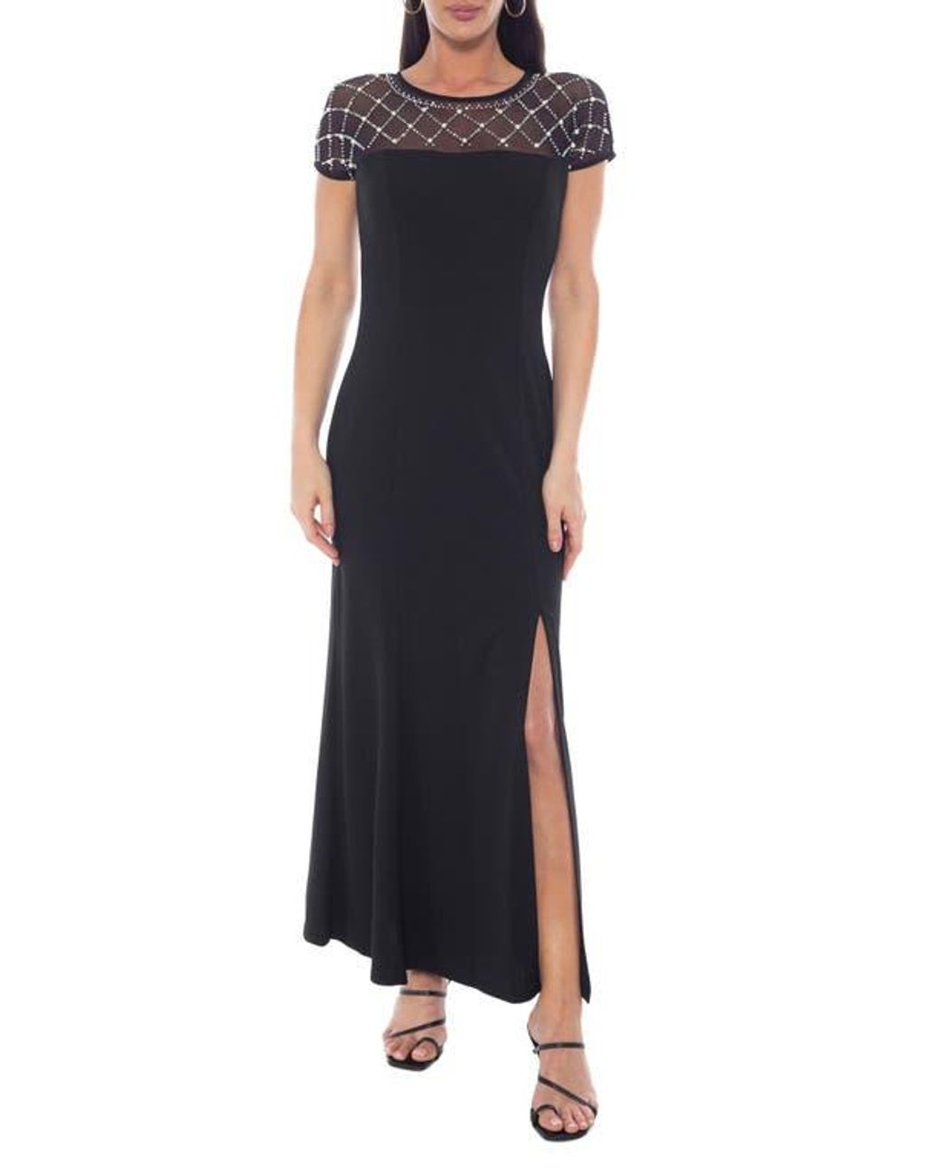 Marina Beaded Bodice Scuba Crepe Gown in Black | Lyst