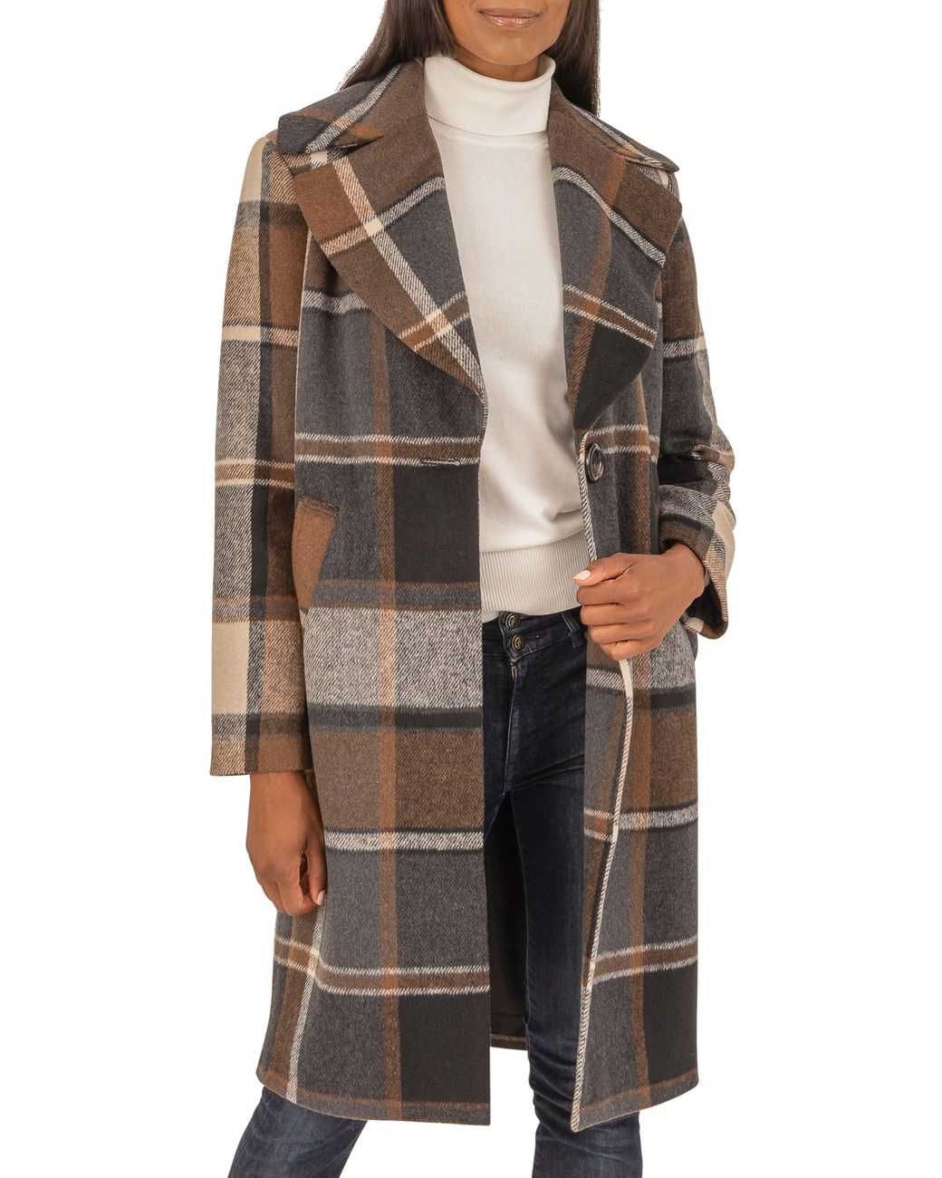 Kensie Coat In Brown Plaid At Nordstrom Rack | Lyst