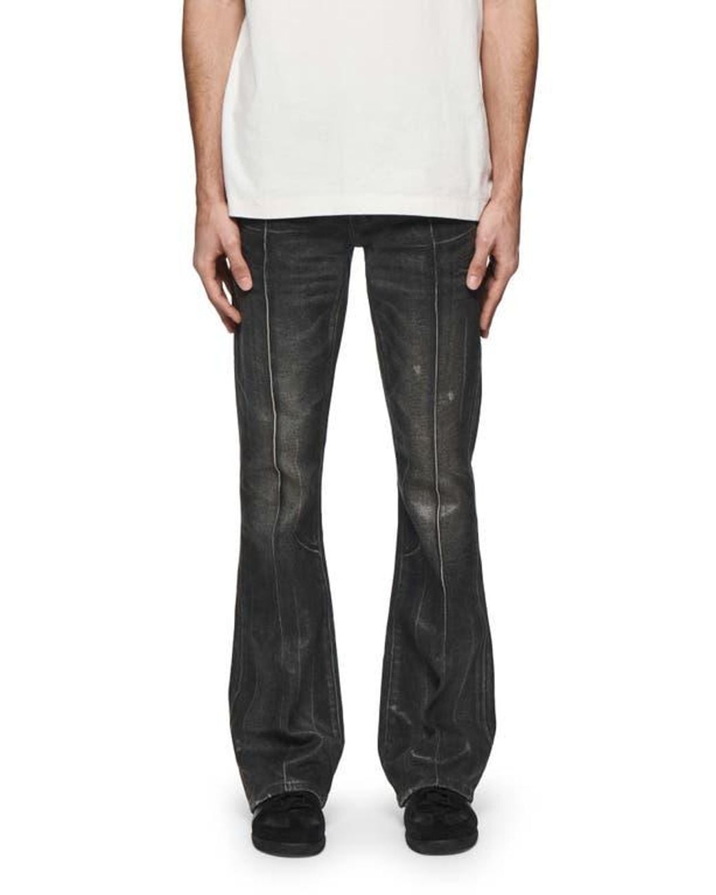 Purple Brand Pintuck Flare Coated Flare Jeans in Black for Men | Lyst
