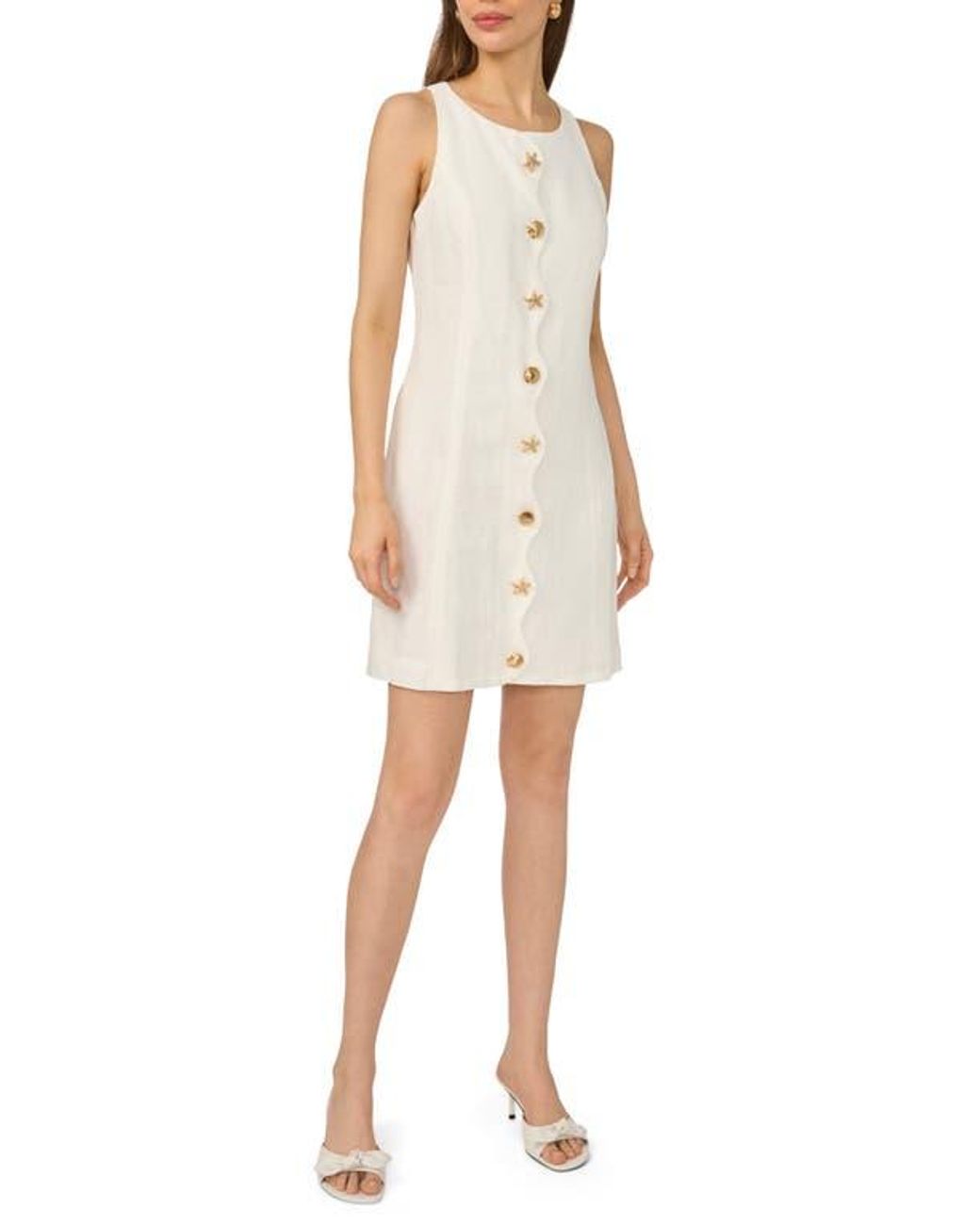 Halogen® Natural Shell Button Front A-Line Dress