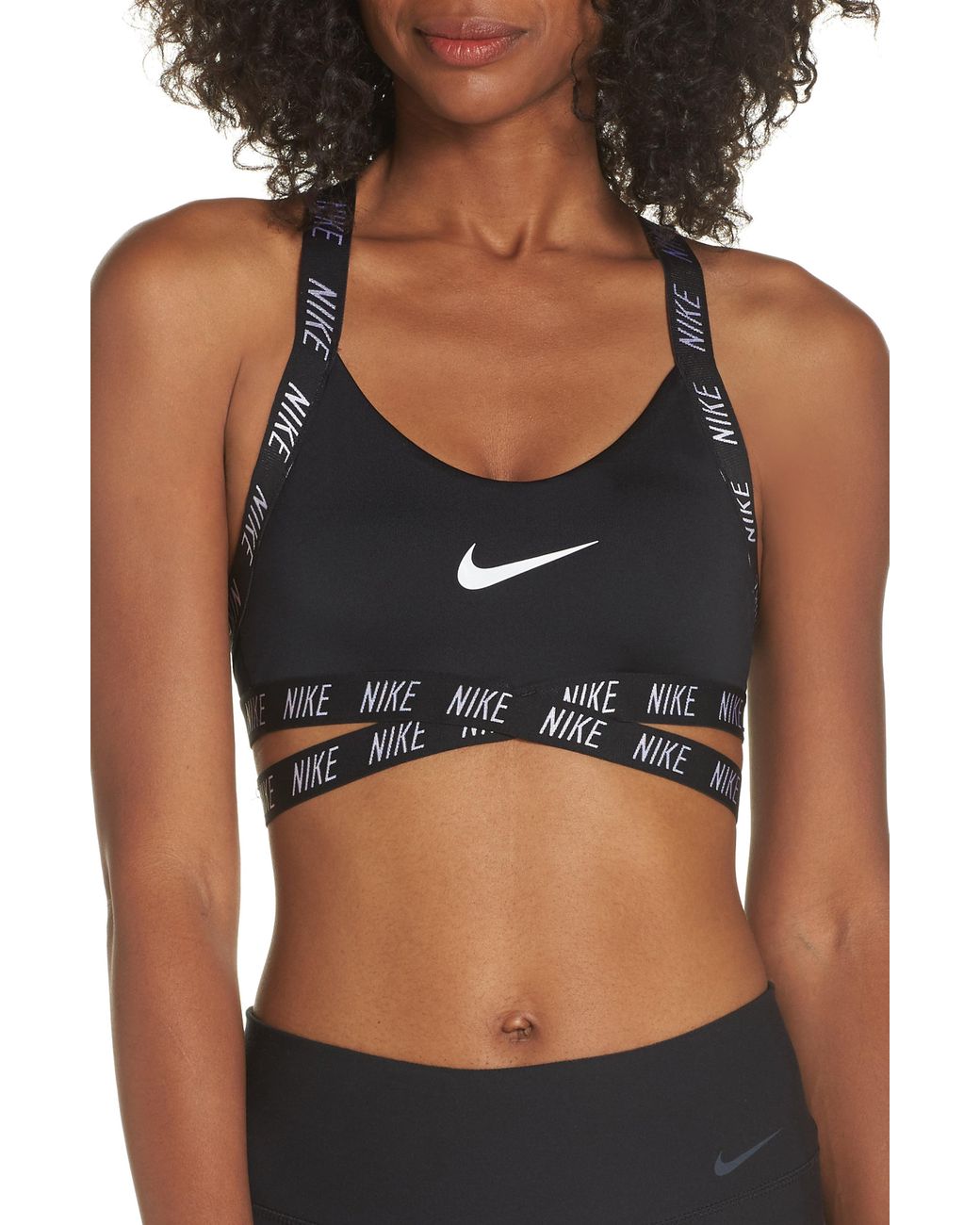 Nike Synthetic Dri-fit Indy Logo Sports Bra in Black/Black/White/White ( Black) | Lyst